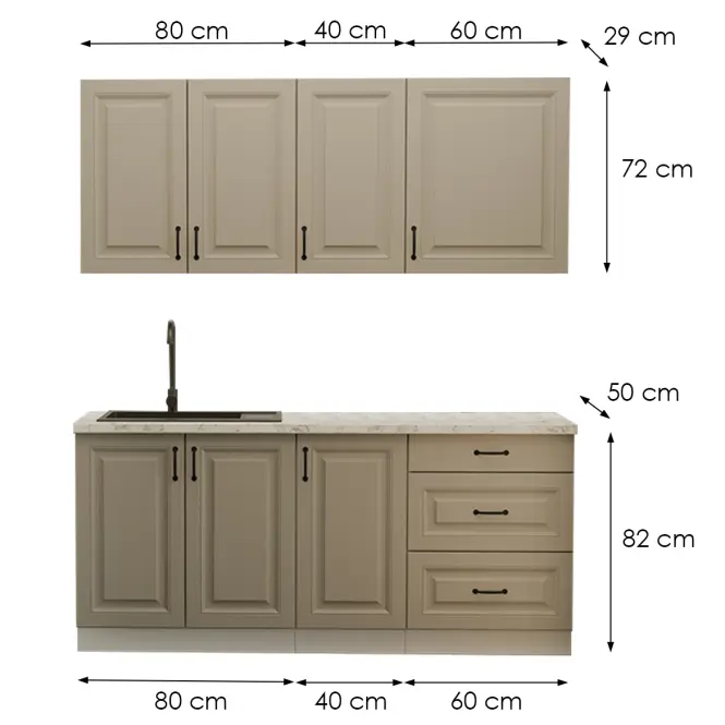 Kuchynská linka Stilo Claygrey/Biely 180cm bez pracovnej dosky,2