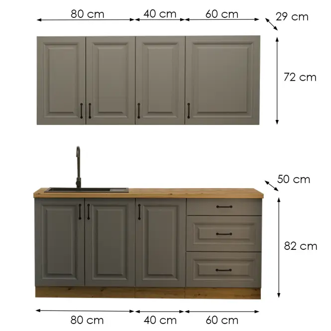 Kuchynská linka Stilo Dustgrey/Artisan 180cm bez pracovnej dosky,2