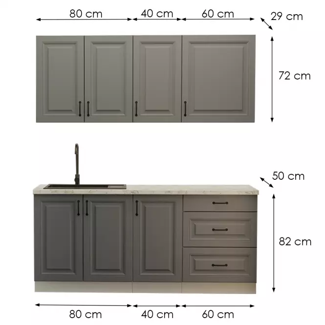 Kuchynská linka Stilo Dustgrey/Biely 180cm bez pracovnej dosky 