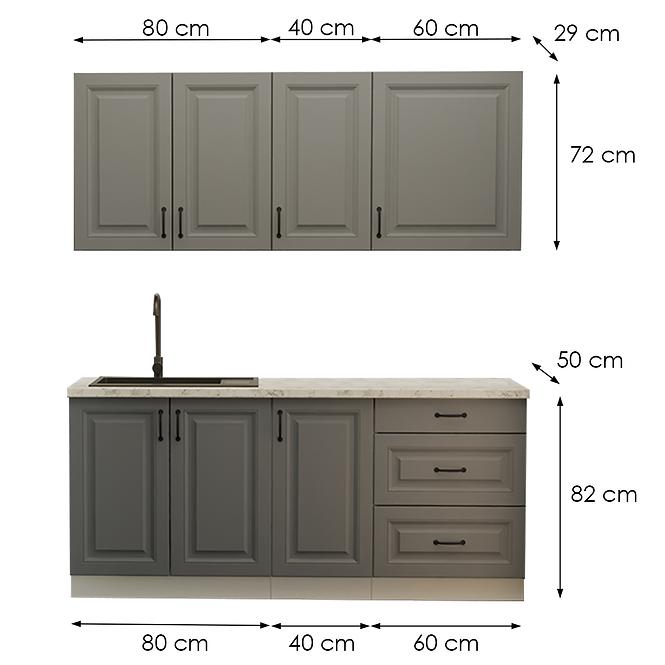 Kuchynská linka Stilo Dustgrey/Biely 180cm bez pracovnej dosky 