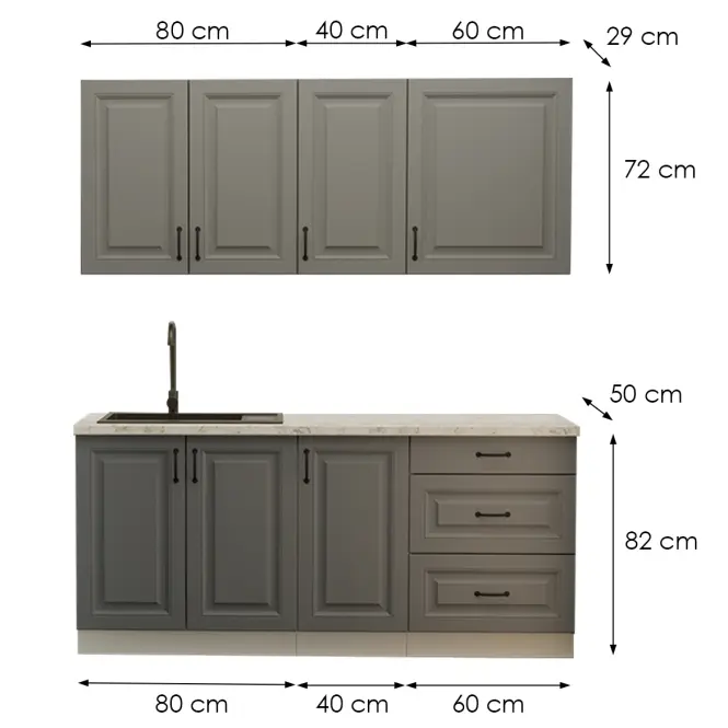 Kuchynská linka Stilo Dustgrey/Biely 180cm bez pracovnej dosky,2
