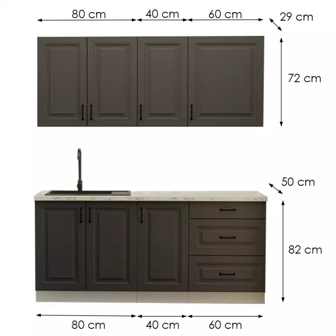 Kuchynská linka Stilo Grafit/Biely 180cm bez pracovnej dosky 