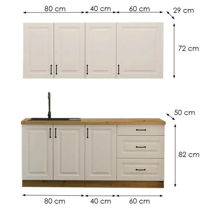 Kuchynská linka Stilo Biely/Artisan 180cm bez pracovnej dosky,2