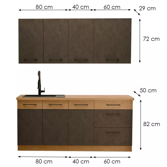 Kuchynská linka Vigo Grafit Mat 180cm bez pracovnej dosky