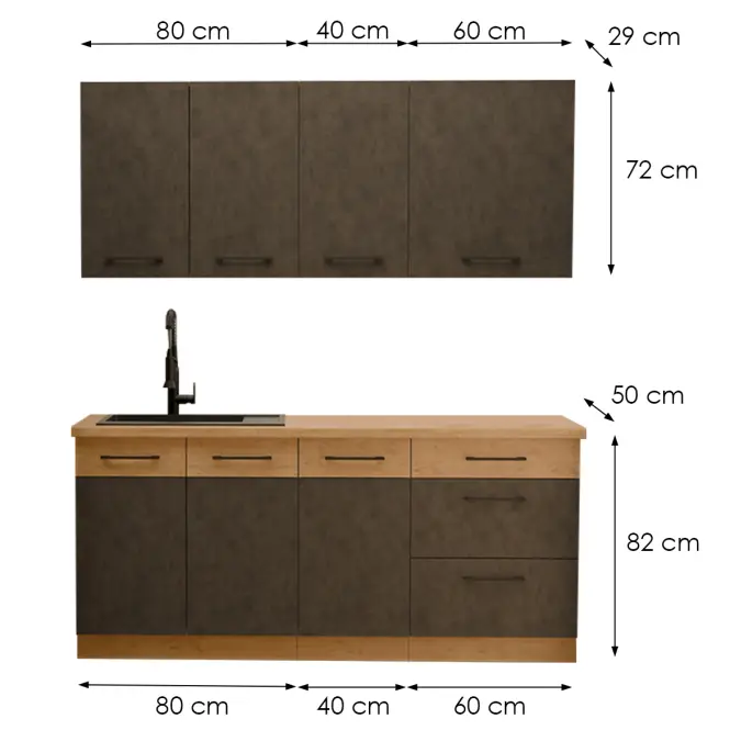 Kuchynská linka Vigo Grafit Mat 180cm bez pracovnej dosky,2