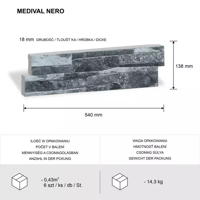 Betónový Obkladový Kameň Medival Nero