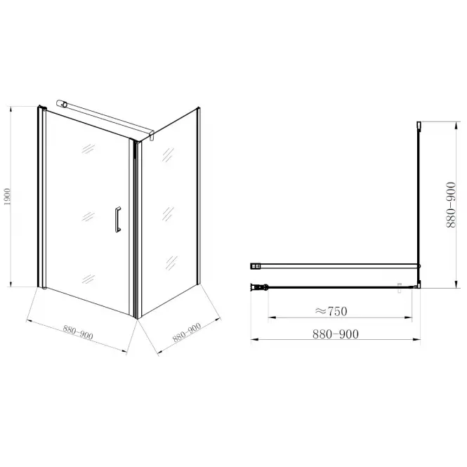 Sprchový kút Atena 90x90x190