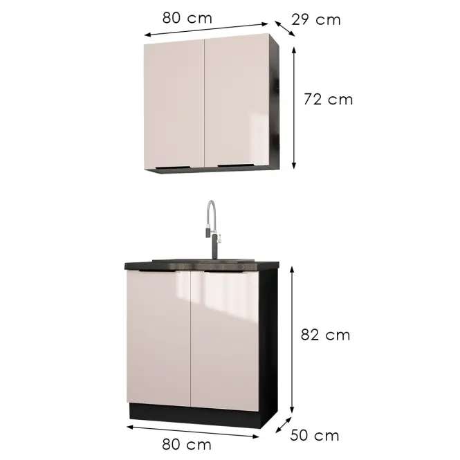 Kuchynská Linka Arona Cashmere 80cm Bez pracovnej dosky,3