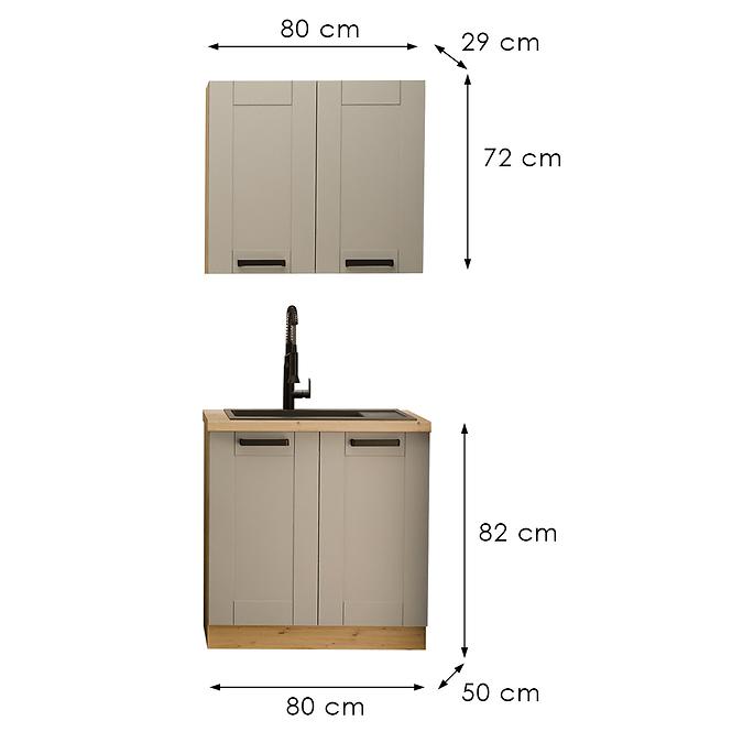 Kuchynská linka Luna Clay Grey/artisan 80 cm bez pracovnej dosky