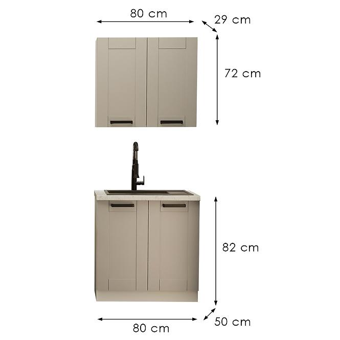 Kuchynská linka  Luna Clay Grey/biela 80 cm bez pracovnej dosky