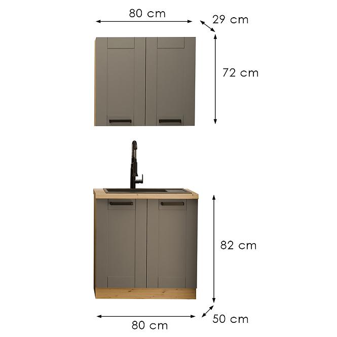 Kuchynská linka  Luna Dust grey/artisan 80 cm bez pracovnej dosky