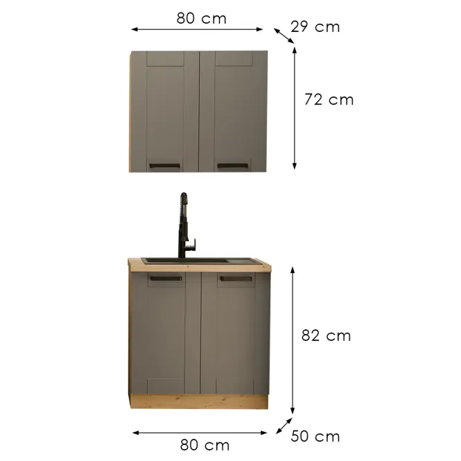 Kuchynská linka  Luna Dust grey/artisan 80 cm bez pracovnej dosky,3
