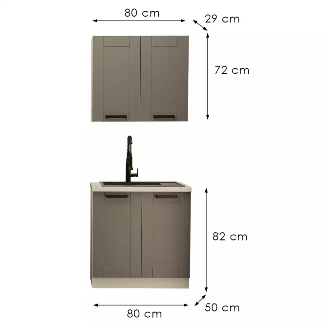 Kuchynská linka  Luna Dust grey/biela 80 cm bez pracovnej dosky