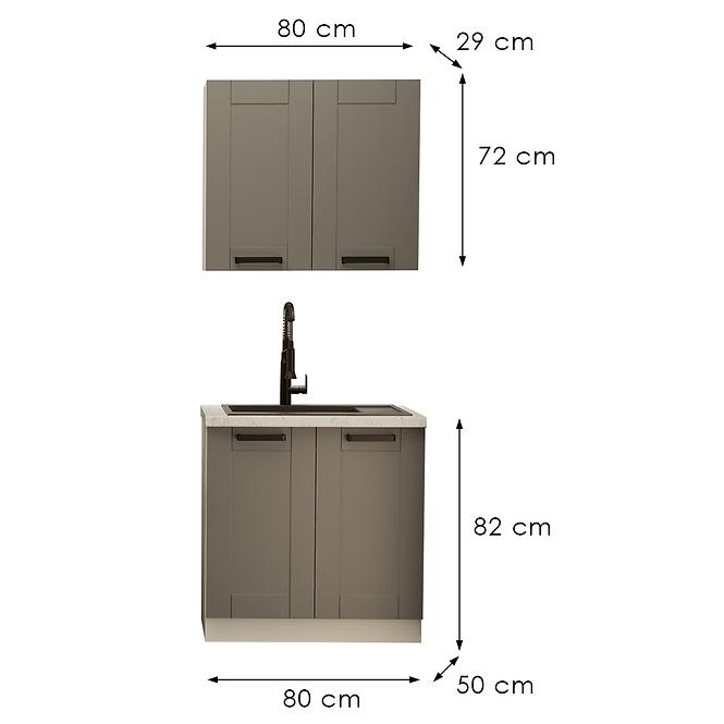 Kuchynská linka  Luna Dust grey/biela 80 cm bez pracovnej dosky