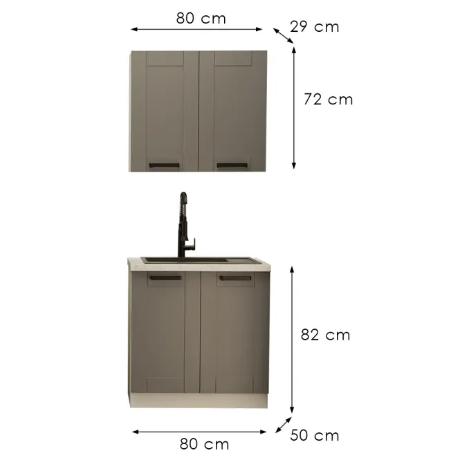 Kuchynská linka  Luna Dust grey/biela 80 cm bez pracovnej dosky,3