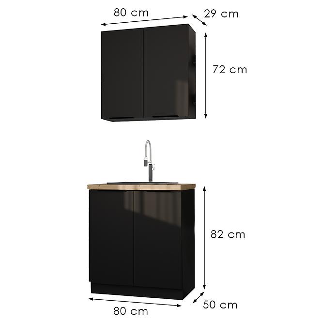 Kuchynská Linka Siena čierna matná 80 cm bez pracovnej dosky,3