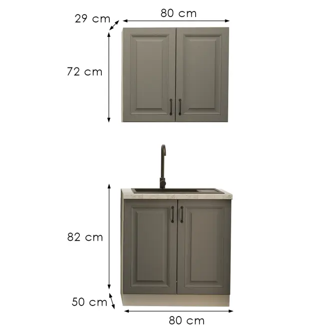 Kuchynská Linka Stilo dust grey/biela 80 cm bez pracovnej dosky,3