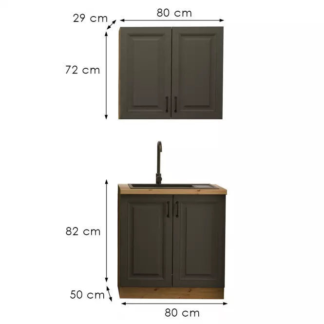 Kuchynská Linka Stilo Grafit/Artisan 80 cm bez pracovnej dosky