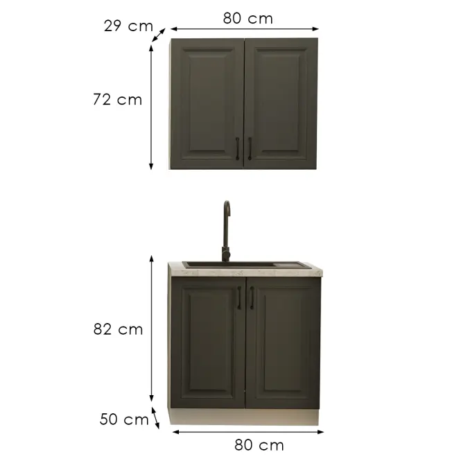 Kuchynská Linka Stilo Grafit/biela 80 cm bez pracovnej dosky,3