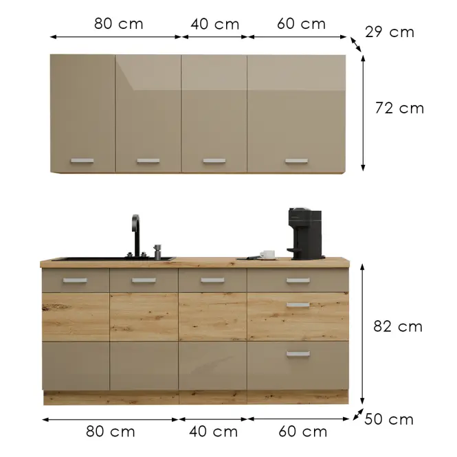 Kuchynská Linka Artisan Cappuccino 180 cm bez pracovnej dosky,3