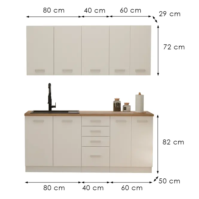Kuchynská linka Eko White 180 cm bez pracovnej dosky,3