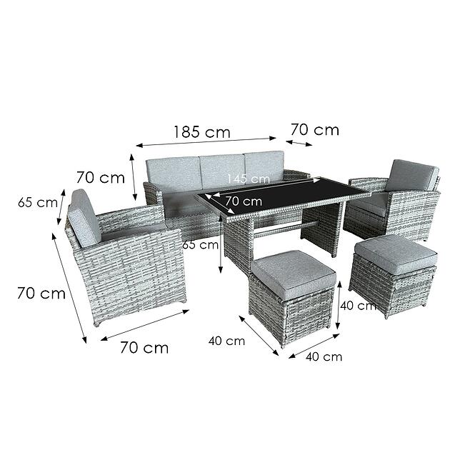 Komplet technoratanový Napoli šedá,2