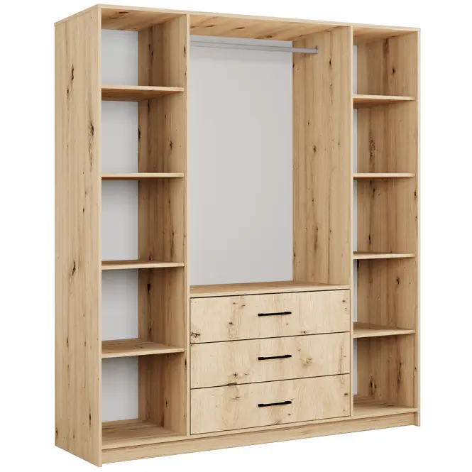 Skriňa Belluno 200 cm so zrkadlom – artisan, štvordverová, zásuvky