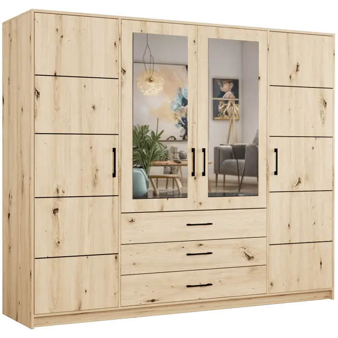 Skriňa Belluno 240 cm so zrkadlom – artisan, štvordverová, zásuvky