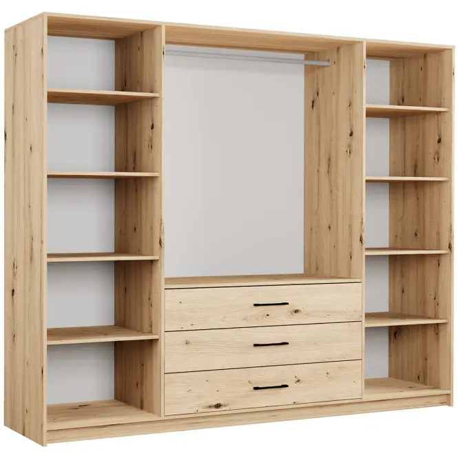 Skriňa Belluno 240 cm so zrkadlom – artisan, štvordverová, zásuvky