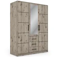 Skriňa Bollate 3 150 cm so zrkadlom – dub wellington, trojdverová, zásuvky
