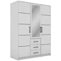 Skriňa Bollate 3 150 cm so zrkadlom – biela, trojdverová, zásuvky