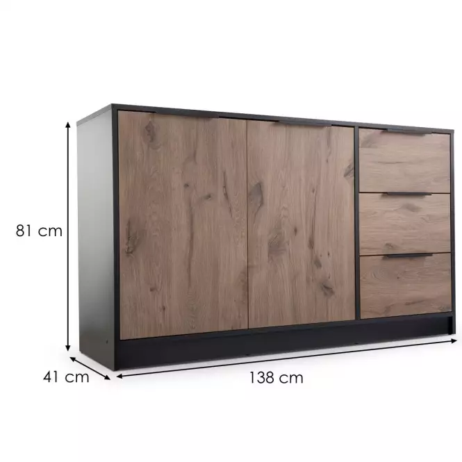 Komoda Duarte 2D3S čierna/dub viking