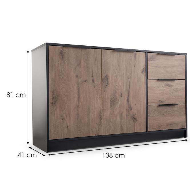 Komoda Duarte 2D3S čierna/dub viking