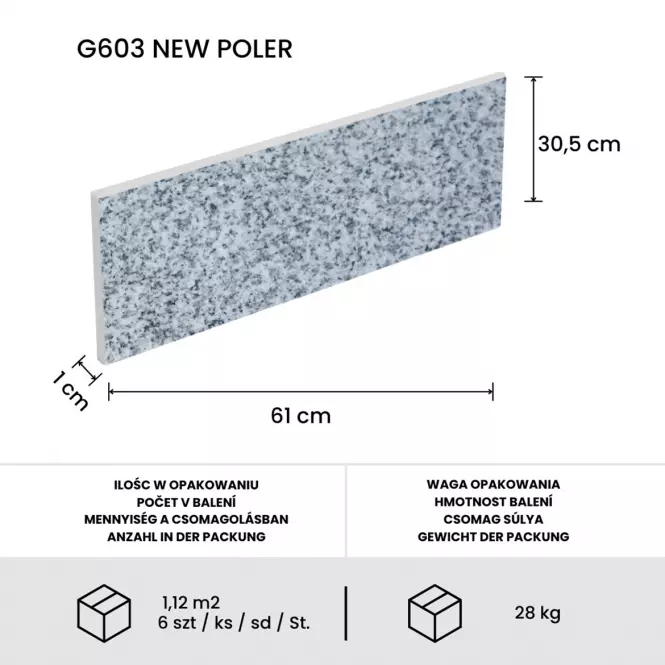Dlažba Granit Grey Leštený g603 30,5x61x1cm 