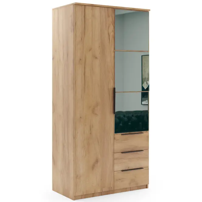 Skriňa Florencja 100 cm so zrkadlom – craft zlatý, dvojdverová, zásuvky