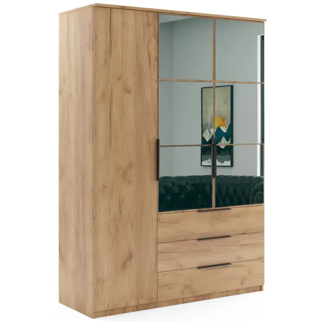 Skriňa Florencja 150 cm so zrkadlom – craft zlatý, trojdverová, zásuvky