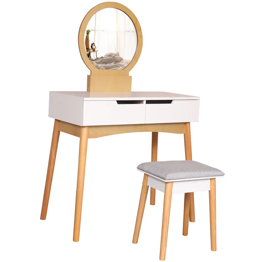 Toaletný stolík + Taburetka Sylvia 017 9515 biela/prírodný