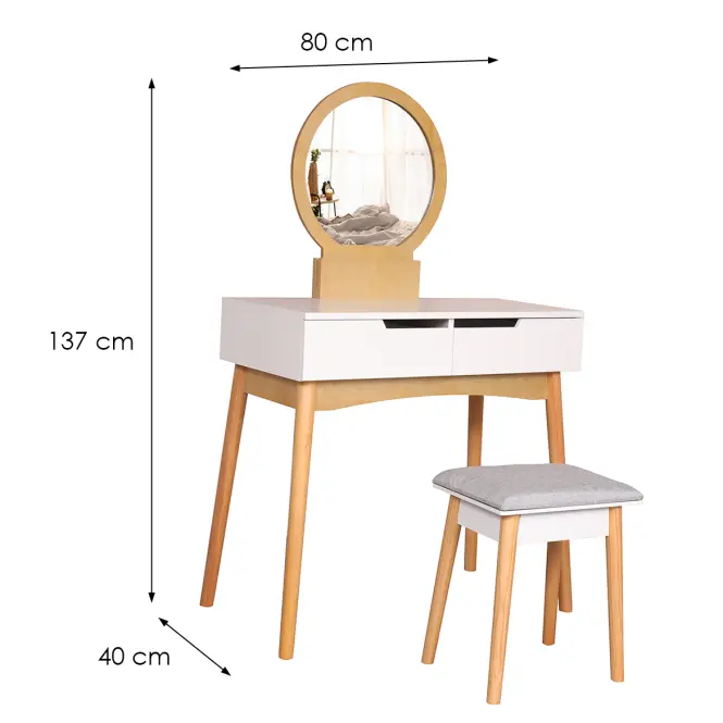 Toaletný stolík + Taburetka Sylvia 017 9515 biela/prírodný