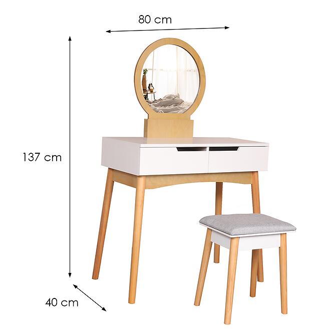 Toaletný stolík + Taburetka Sylvia 017 9515 biela/prírodný,2