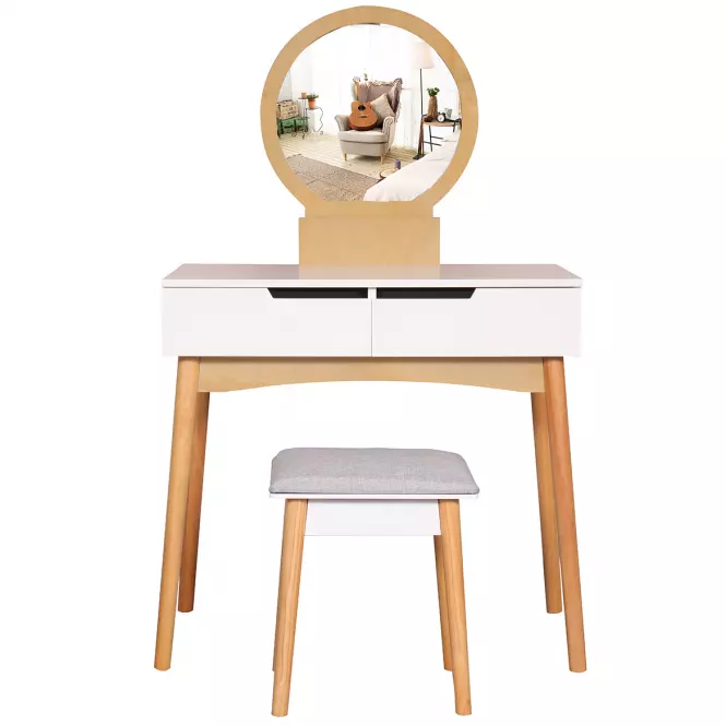 Toaletný stolík + Taburetka Sylvia 017 9515 biela/prirodzené