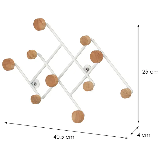 Nástenný vešiak  a háčikmi Gc5014 Biela/Prirodzené,2