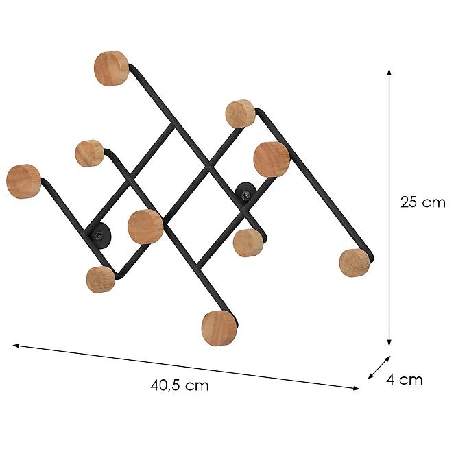 Nástenný vešiak  a háčikmi Gc5014 Čierna/Prirodzené,2