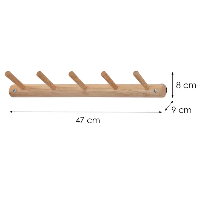 Drevený vešiak s háčikmi Gc7316-5 prírodný,2
