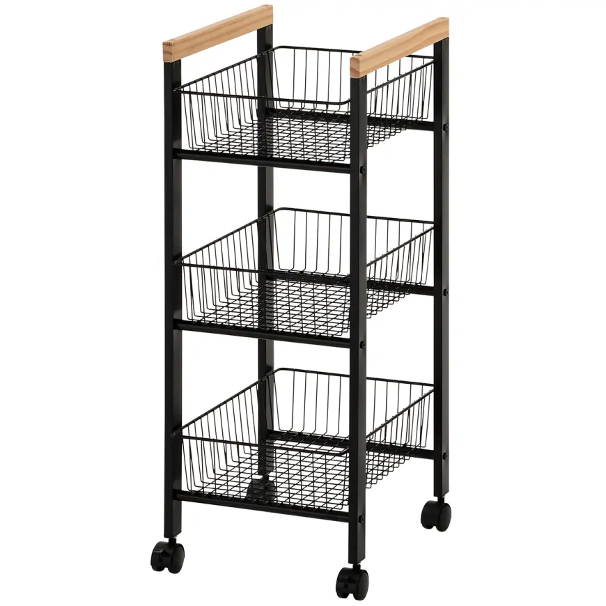 Úložný vozík 3 úrovne čierna/prírodná Gc6010