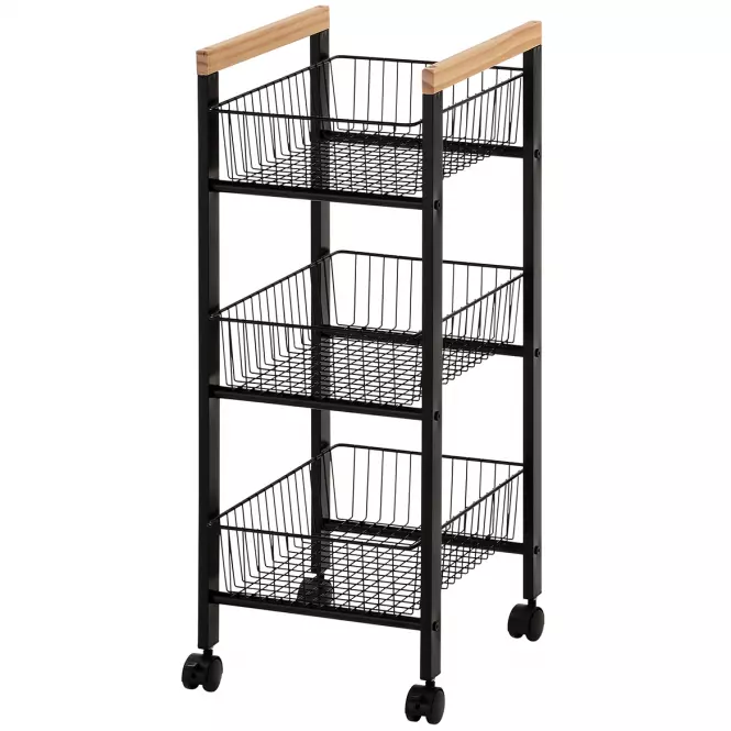 Úložný Vozík Gc6010 3 Úrovne Čierna/Prirodzené