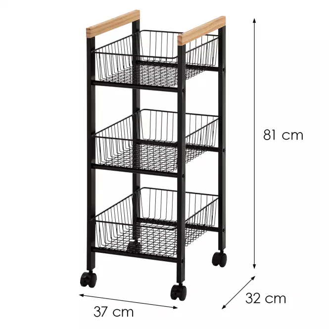 Úložný Vozík Gc6010 3 Úrovne Čierna/Prirodzené