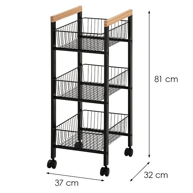 Úložný Vozík Gc6010 3 Úrovne Čierna/Prirodzené