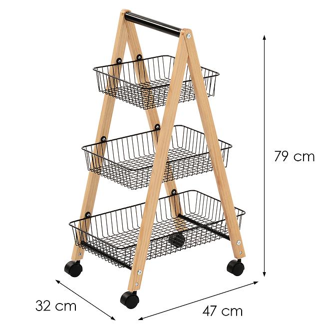 Úložný Vozík Gc6182 3 Úrovne Prirodzené/Čierna