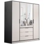 Skriňa Duarte D4 196 cm so zrkadlom – kašmír/čierna, štvordverová, zásuvky