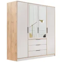 Skriňa Duarte D4 196 cm so zrkadlom – kašmír/dub wotan, štvordverová, zásuvky